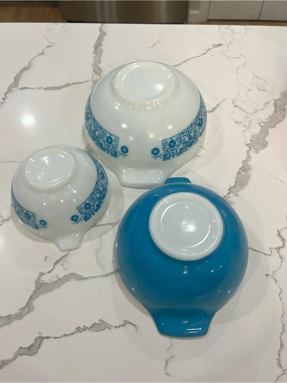 Set of 3 PYREX Horizon Blue Cinderella Mixing Bowls 441 442 443 Apollo 11 set